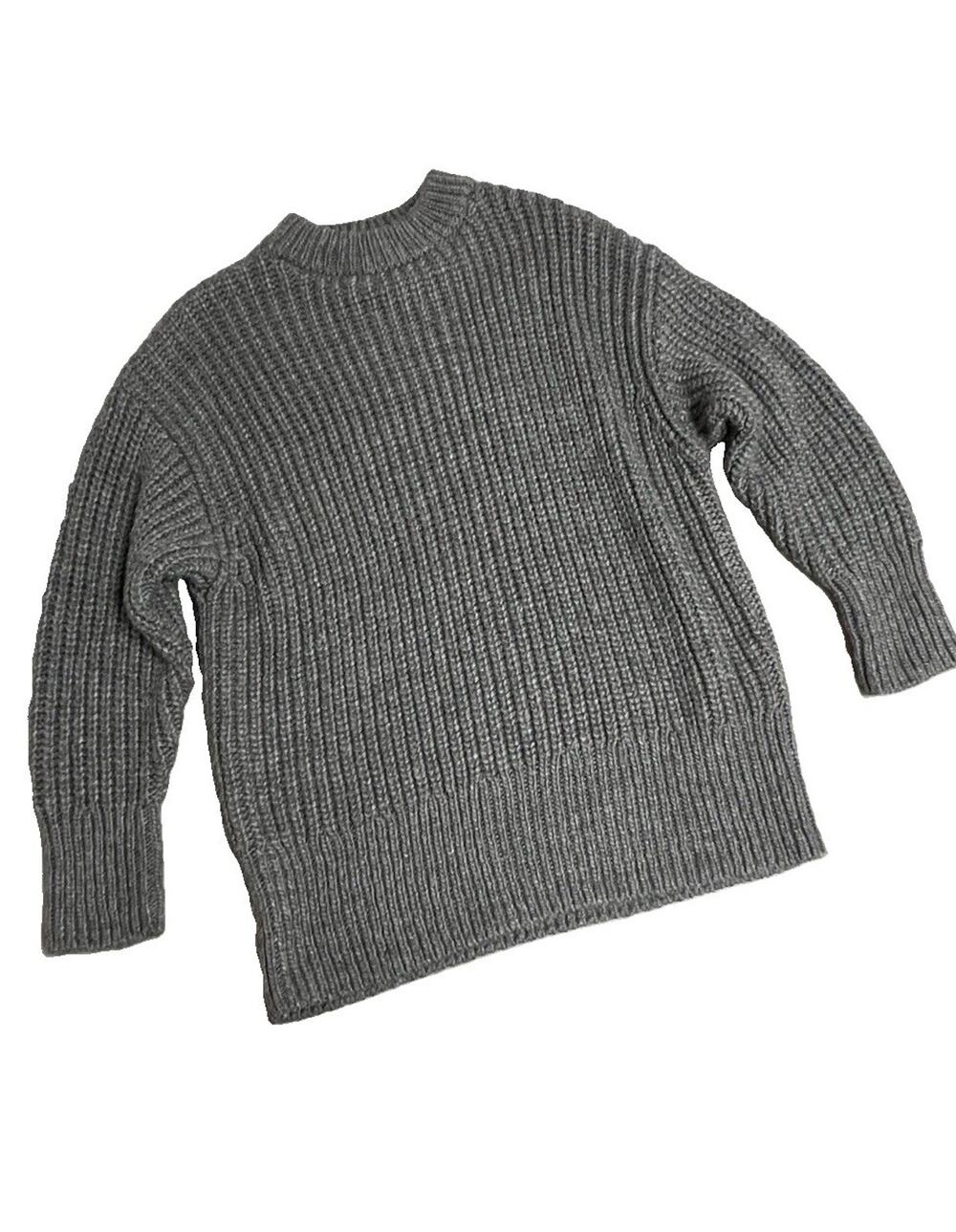 Zara Chunky Knit Sweater Womens S Charcoal Gray Mock Neck Oversized Cozy Ribbed